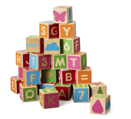 Gave til 3 årig » klodser med bogstaver og tal